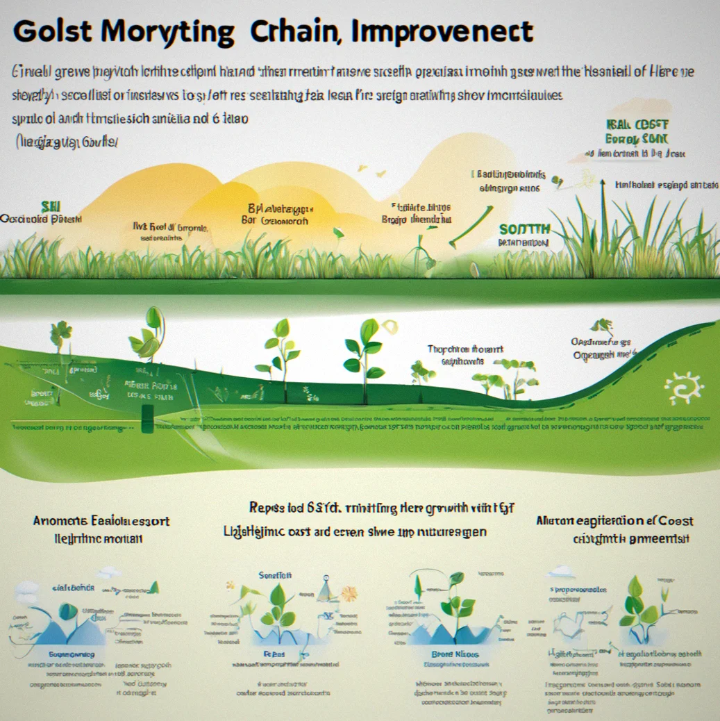 Pitch deck slide showing growth curve with annotations for supply chain resilience improvements, customer acquisition cost trends, and margin expansion through operational efficiency